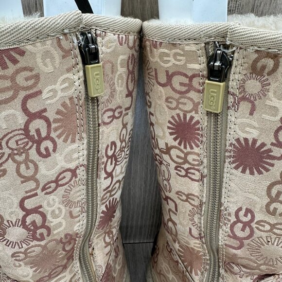 UGG 5515 Tall Winter Boots Womens 6 Lined Monogram Logo Zip Tan Beige - Picture 6 of 12